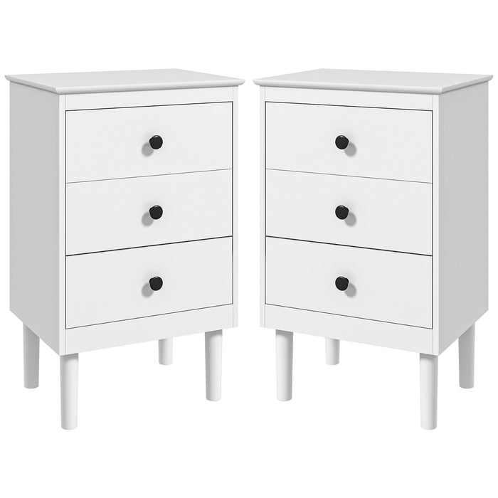 Modern White Bedside Table Set (2-Pack) - Sofa Side Nightstand with Trio of Drawers, 40x30x64cm - Ideal Bedroom Storage Solution