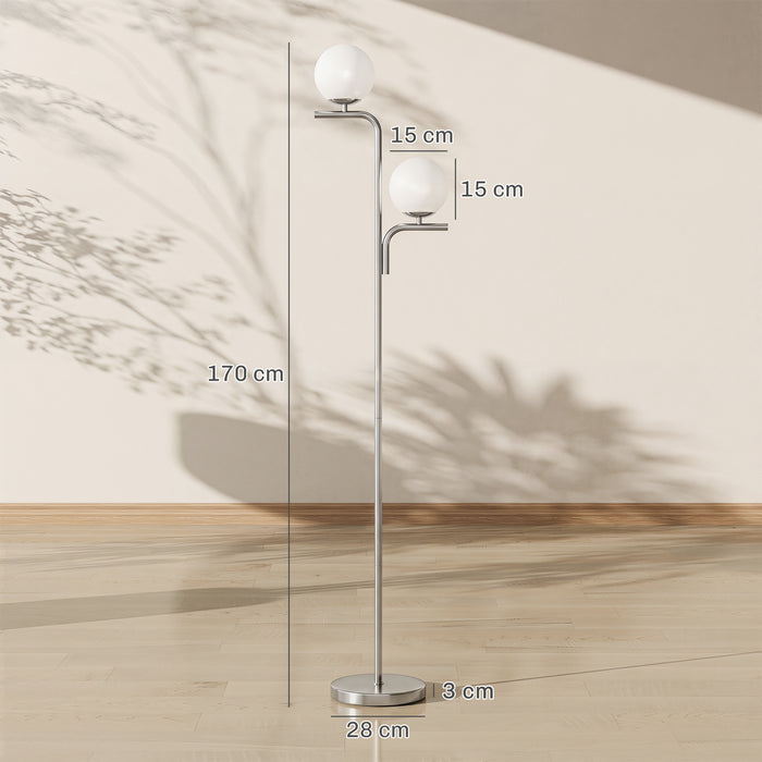 HOMCOM LED Floor Lamp, Modern Standing Lamp with 3 Colour Temperatures, Globe Glass Shades and Foot Switch, Silver Tone