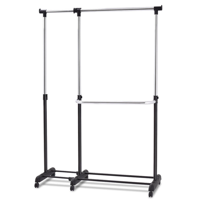 Single/Double Rail Mobile Garment Rack with Wheels and Bottom Shelf