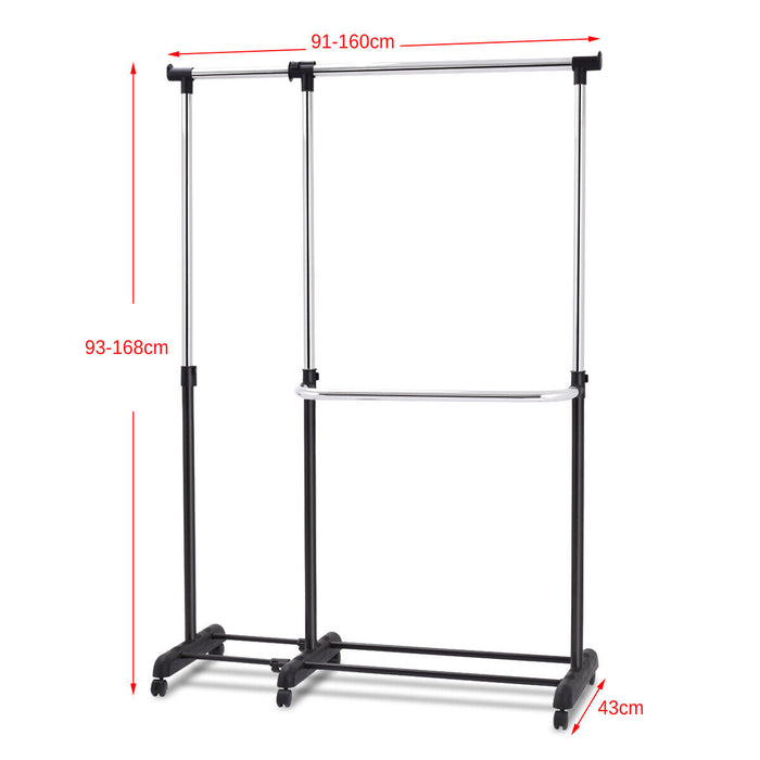 Single/Double Rail Mobile Garment Rack with Wheels and Bottom Shelf