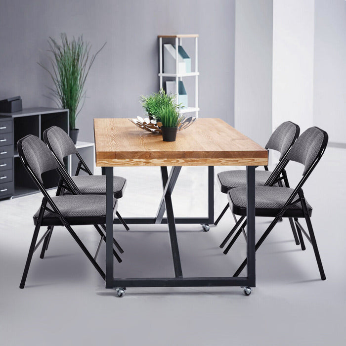 Set of 4 Folding Fabric Padded Chairs with Sponge Seat and Backrest-Beige