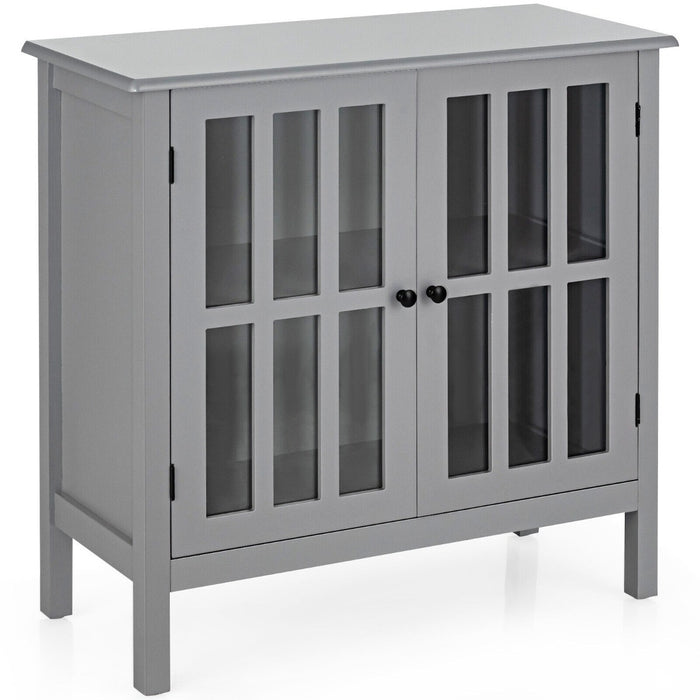 Modern Wood Cabinet - 2 Tempered Glass Door Storage Unit in Grey - Ideal for Keeping Household Items Organized