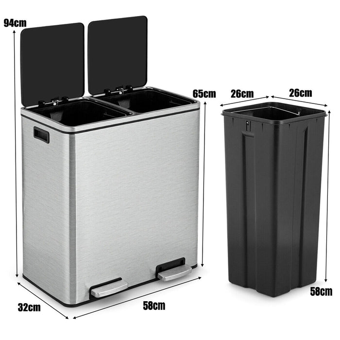 Double Recycle Pedal Bin wth Dual Removable Compartments-