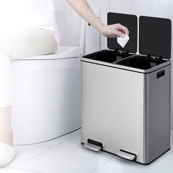 Double Recycle Pedal Bin wth Dual Removable Compartments-