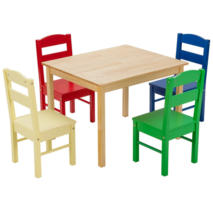 Children Wooden Table and 4 Chairs for Preschool Girls and Boys-