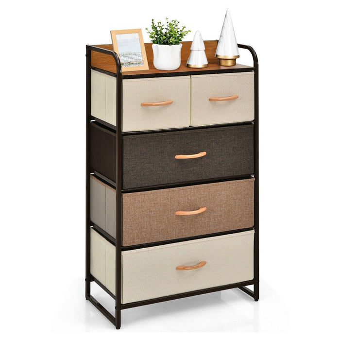 Vertical Dresser Storage Tower with Wooden Top and 5 Drawers-