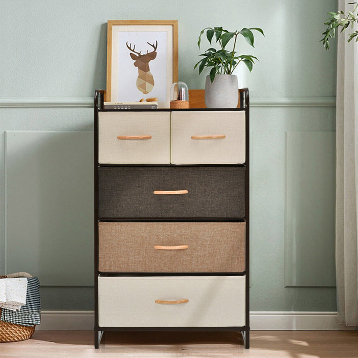 Vertical Dresser Storage Tower with Wooden Top and 5 Drawers-