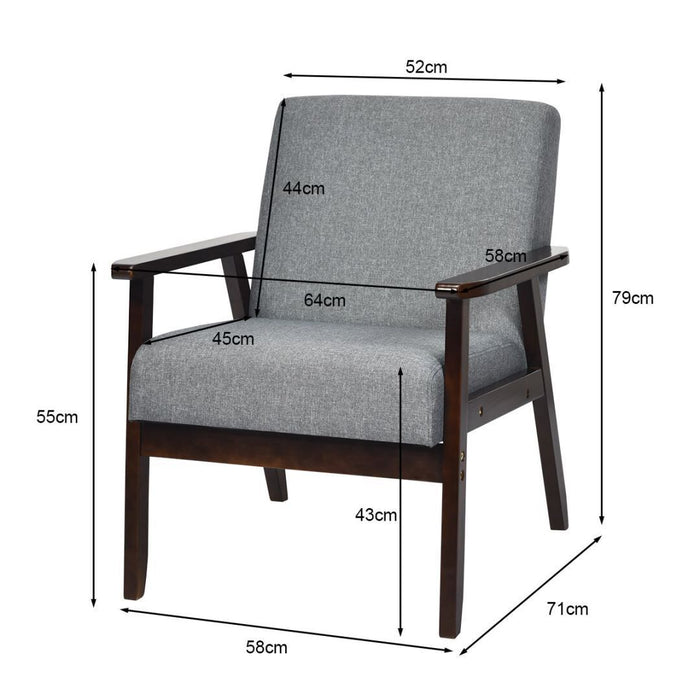 Modern Upholstered Linen Fabric Accent Sofa Chair with Wooden Armrest-