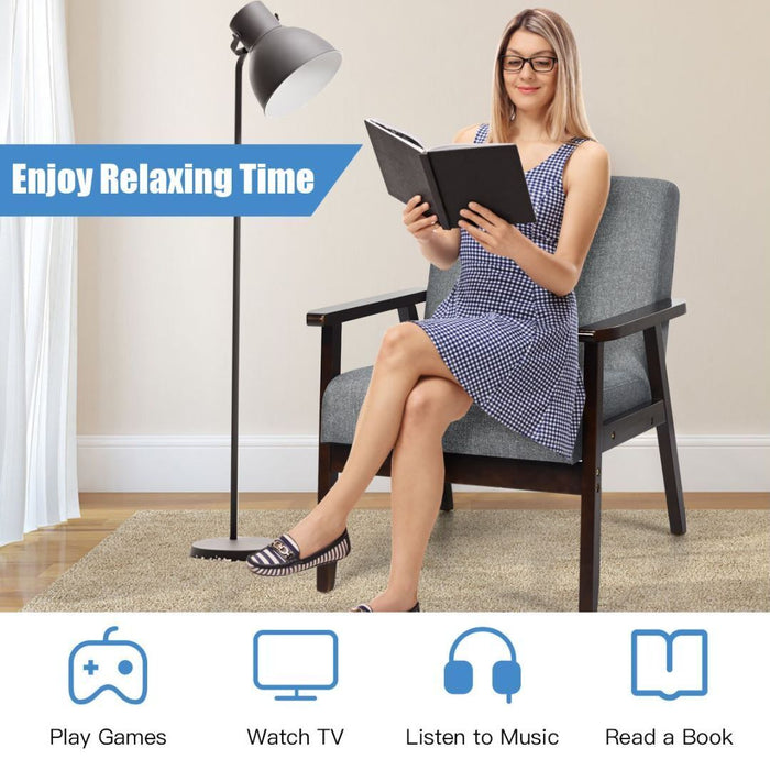 Modern Upholstered Linen Fabric Accent Sofa Chair with Wooden Armrest-