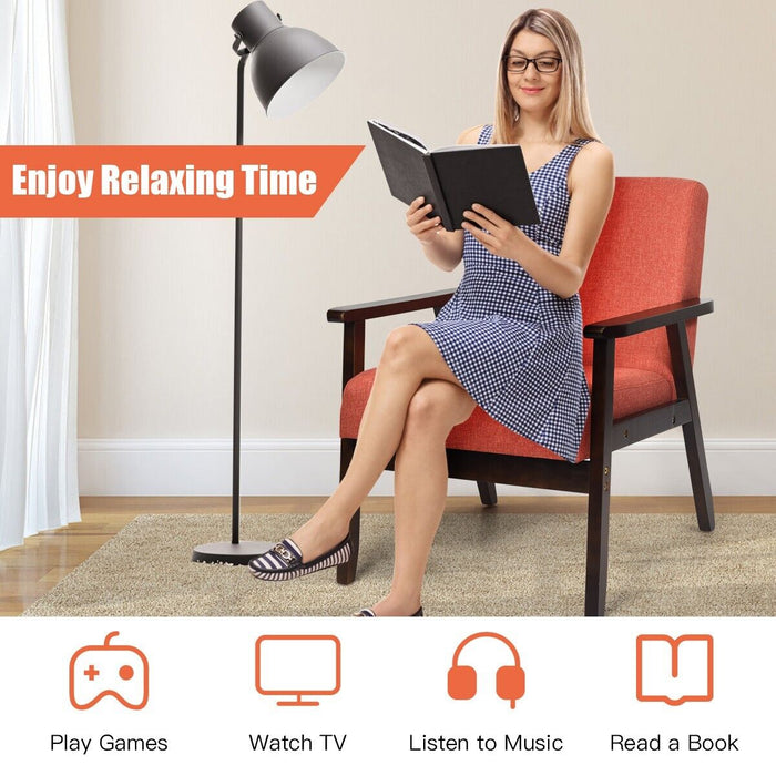 Modern Upholstered Linen Fabric Accent Sofa Chair with Wooden Armrest-