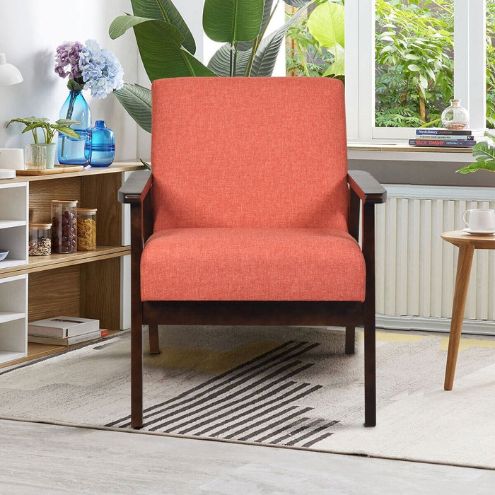 Modern Upholstered Linen Fabric Accent Sofa Chair with Wooden Armrest-