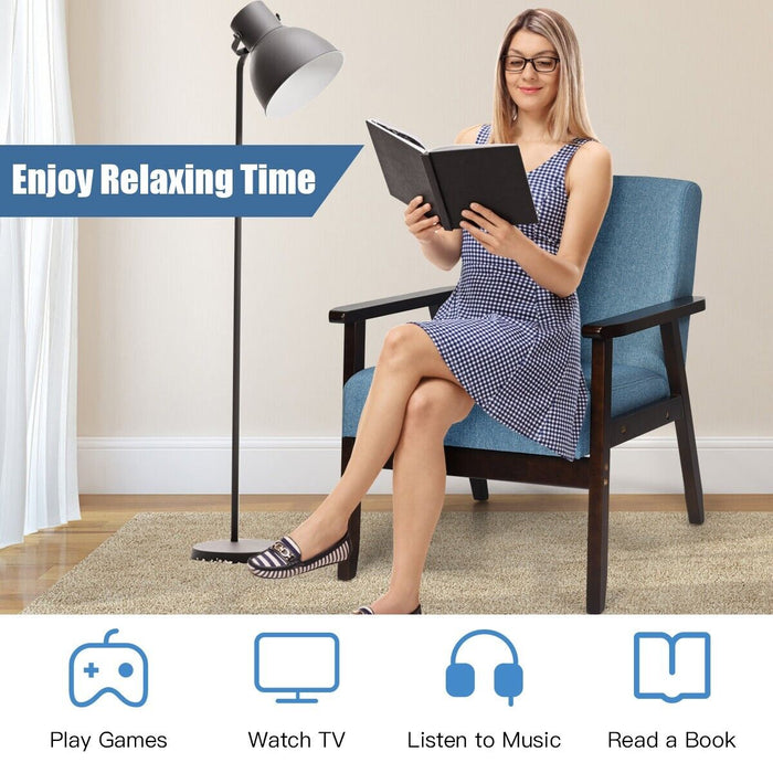 Modern Upholstered Linen Fabric Accent Sofa Chair with Wooden Armrest-