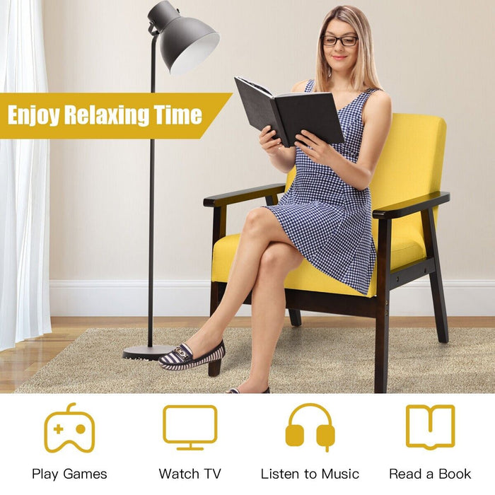 Modern Upholstered Linen Fabric Accent Sofa Chair with Wooden Armrest-