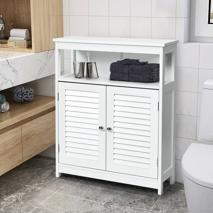 Bathroom Floor Cabinet with Double Shutter Door and Adjustable Shelf-