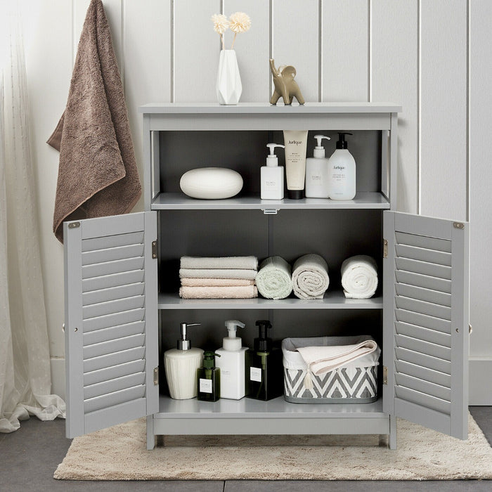 Bathroom Floor Cabinet with Double Shutter Door and Adjustable Shelf-