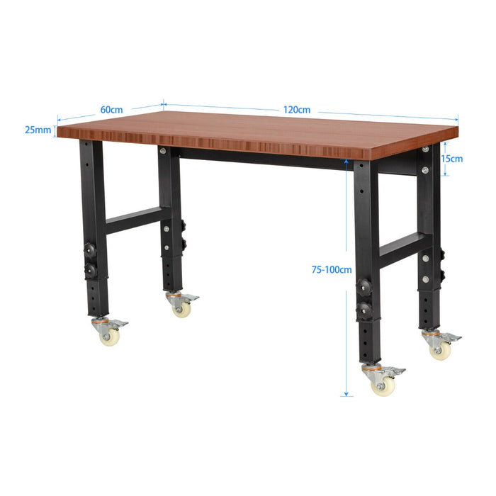 10 Level Height Adjustable Workbench with 4 Lockable Casters-