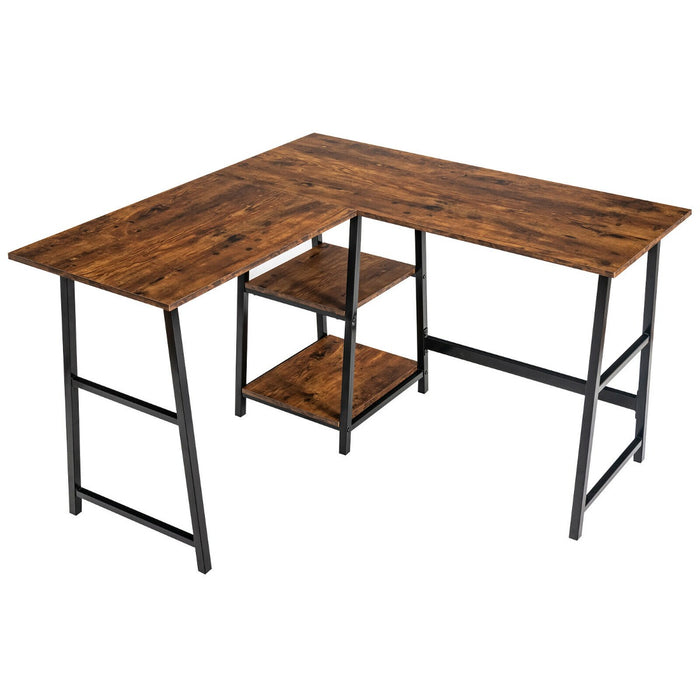 L-shaped Corner Computer Desk with 2 Tier Storage Shelves