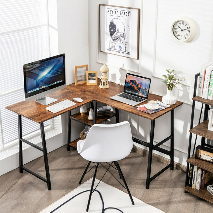L-shaped Corner Computer Desk with 2 Tier Storage Shelves