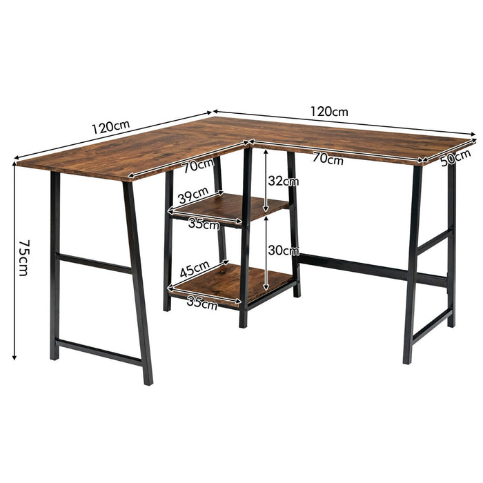 L-shaped Corner Computer Desk with 2 Tier Storage Shelves