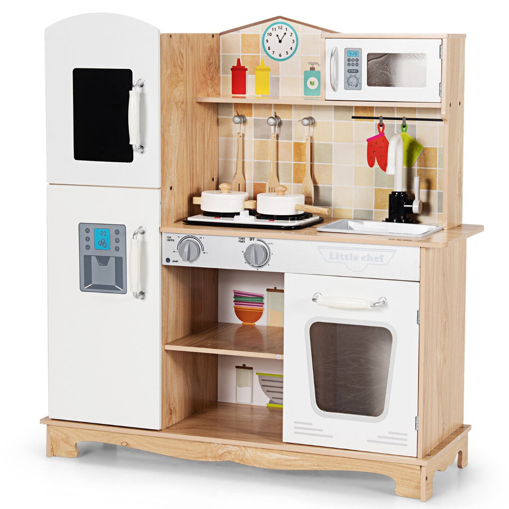 Wooden Pretend Kids Play Kitchen with Sound Chef Role Playing and Light
