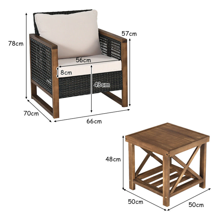 Outdoor Rattan Furniture Set - 3 Pieces Bistro Style with Cushioned Sofas - Ideal for Patio, Garden and Yard Relaxation