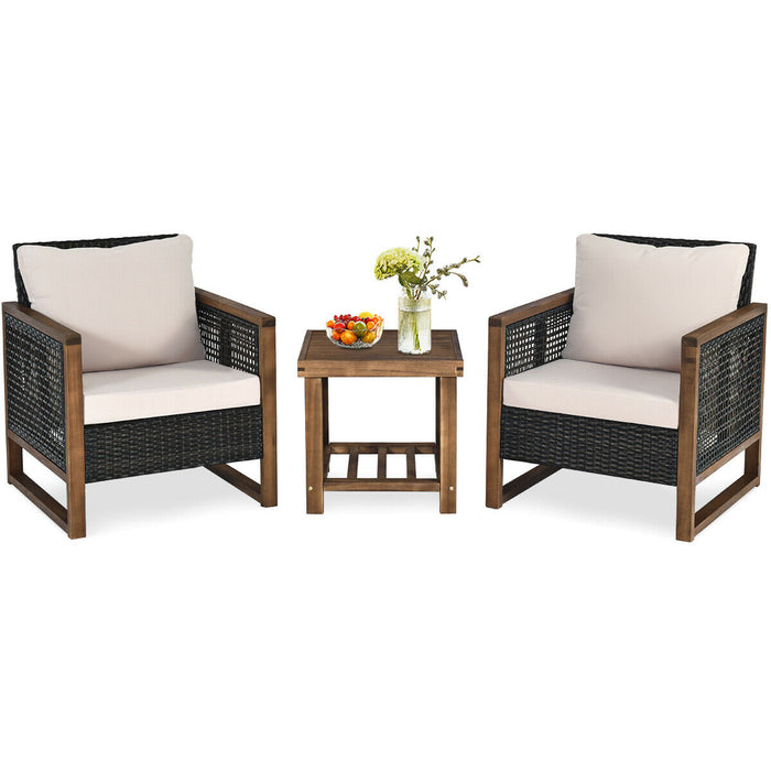 Outdoor Rattan Furniture Set - 3 Pieces Bistro Style with Cushioned Sofas - Ideal for Patio, Garden and Yard Relaxation