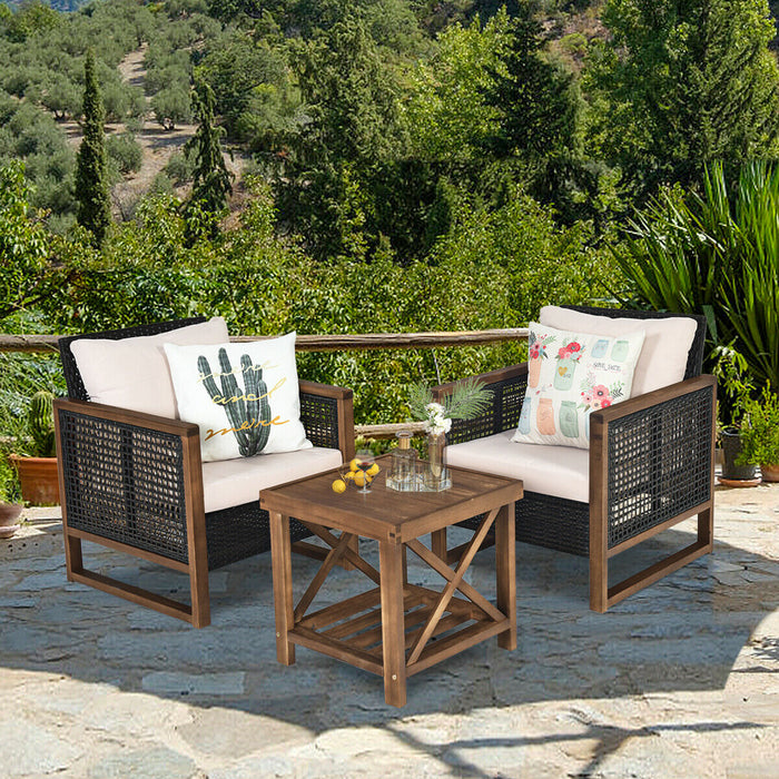 Outdoor Rattan Furniture Set - 3 Pieces Bistro Style with Cushioned Sofas - Ideal for Patio, Garden and Yard Relaxation