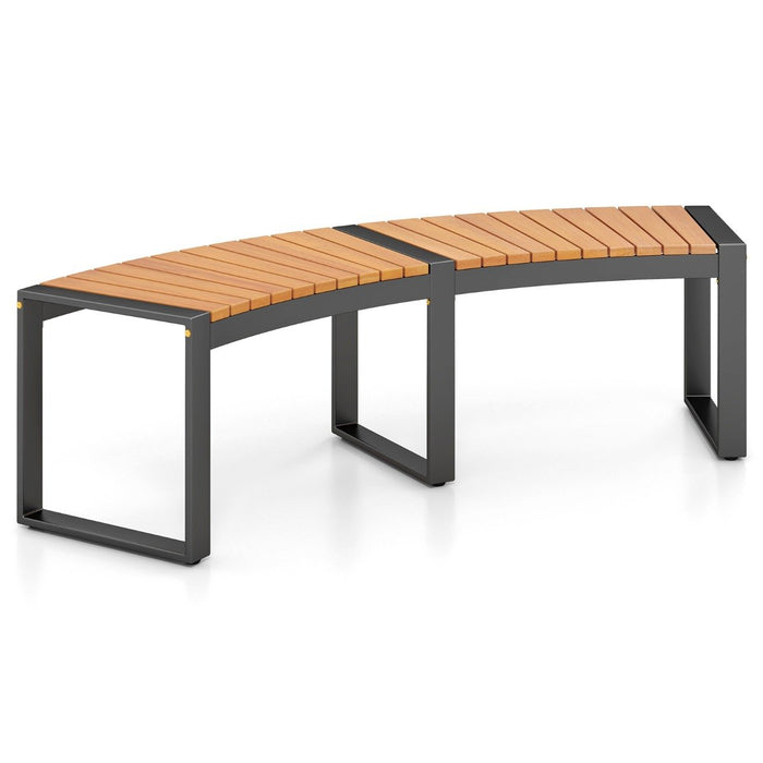 Acacia Wood Fire Pit Bench with Slatted Seat  Metal Legs-