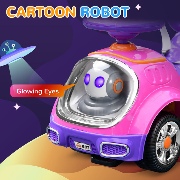 Cartoon Robot 3-in-1 Ride-On Push Car - Foot to Floor Slider with Handle, Light, Music, Horn, Storage Compartment - Perfect for Toddlers and Young Kids