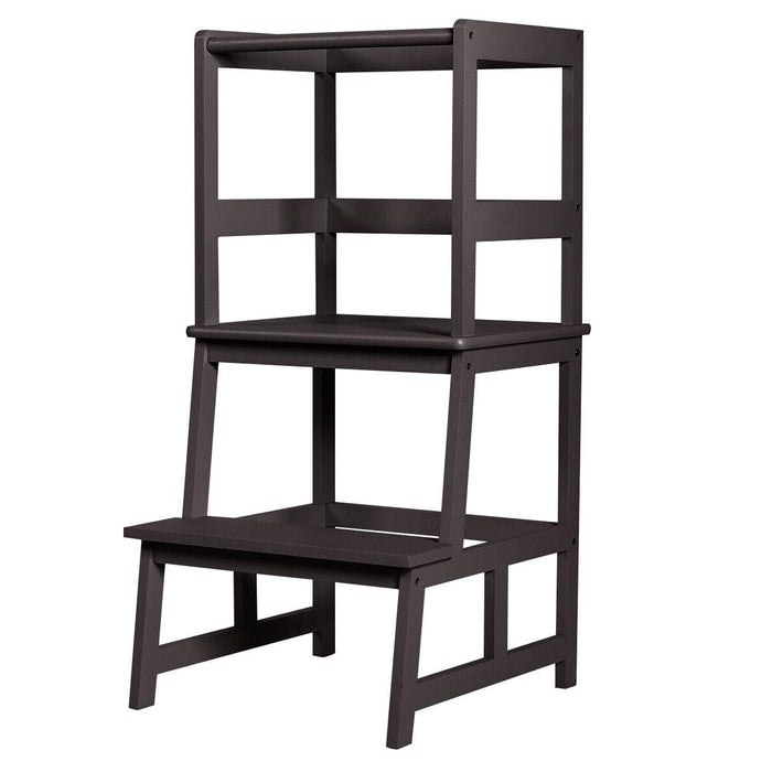 Bamboo Kids Step Stool with 4-Side Safety Rail for Kitchen Counter-