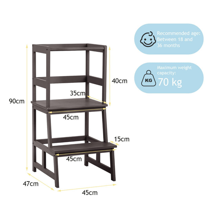 Bamboo Kids Step Stool with 4-Side Safety Rail for Kitchen Counter-