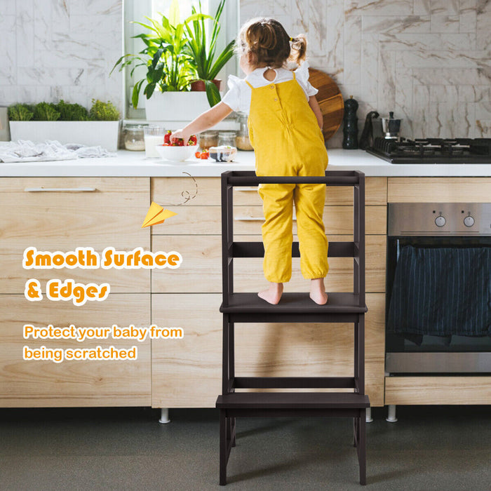 Bamboo Kids Step Stool with 4-Side Safety Rail for Kitchen Counter-