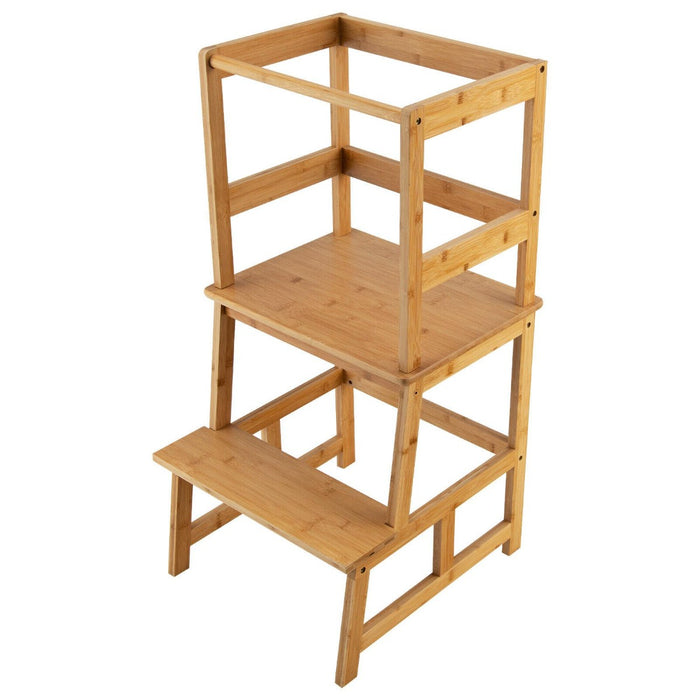Bamboo Kids Step Stool with 4-Side Safety Rail for Kitchen Counter-