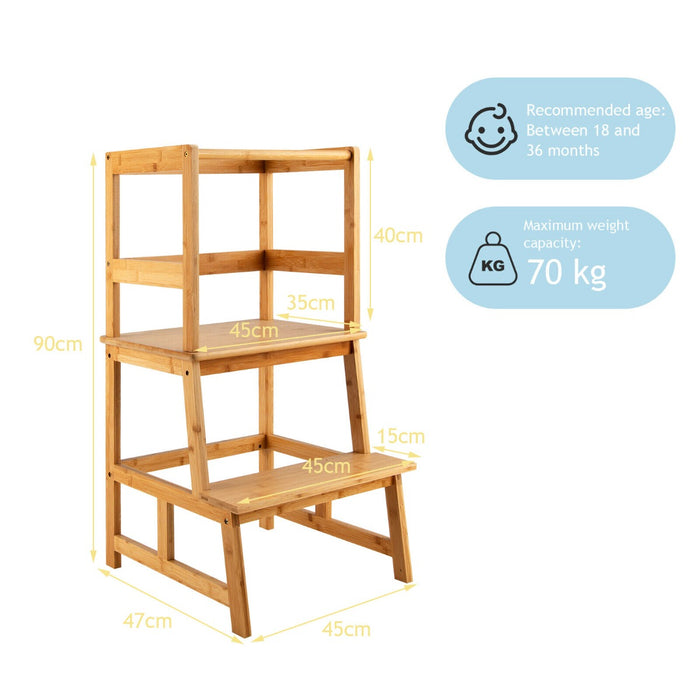 Bamboo Kids Step Stool with 4-Side Safety Rail for Kitchen Counter-