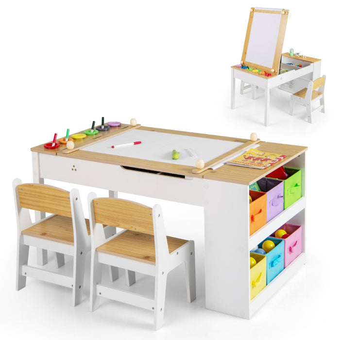 2-in-1 Kids Art Table and Easel Set with Chairs and Liftable Tabletop-