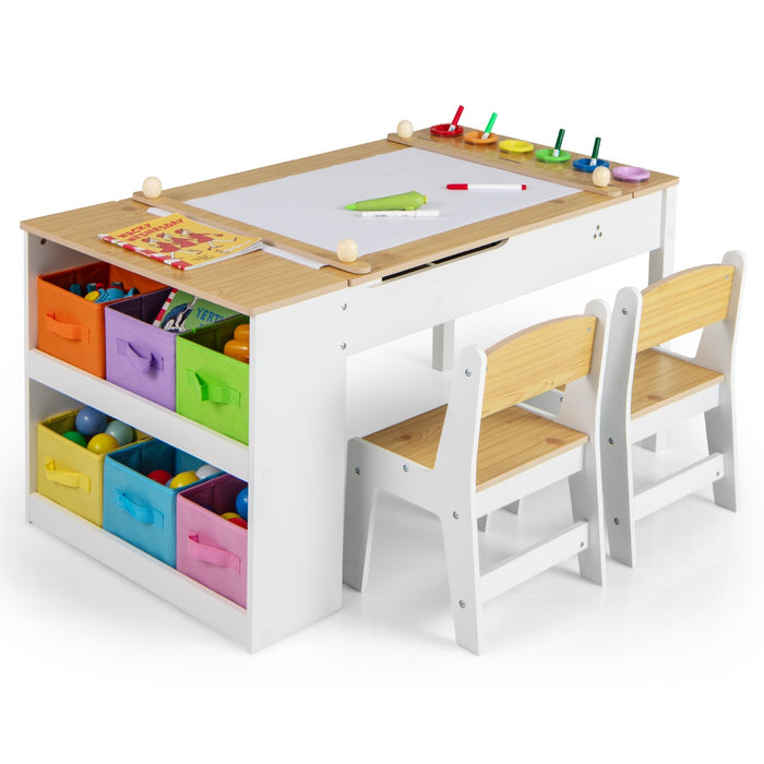 2-in-1 Kids Art Table and Easel Set with Chairs and Liftable Tabletop-