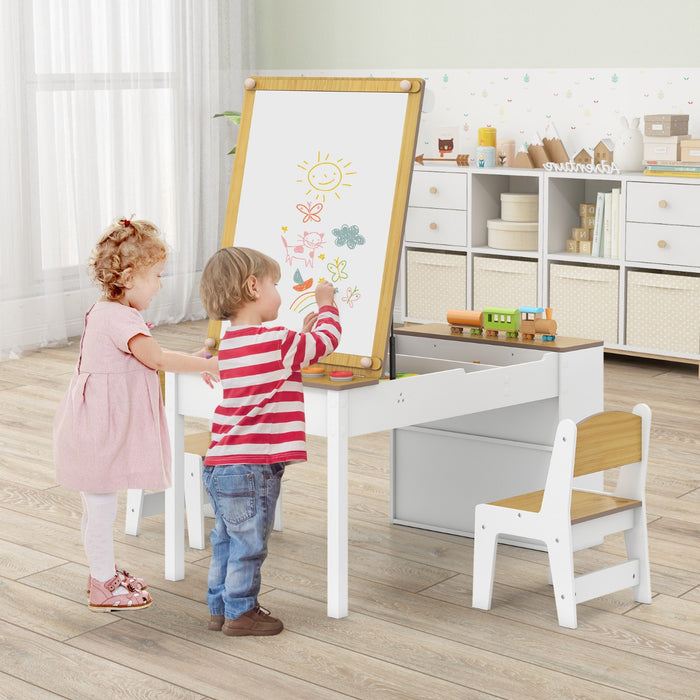 2-in-1 Kids Art Table and Easel Set with Chairs and Liftable Tabletop-