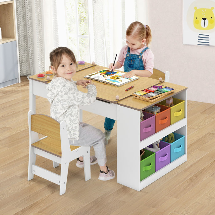 2-in-1 Kids Art Table and Easel Set with Chairs and Liftable Tabletop-