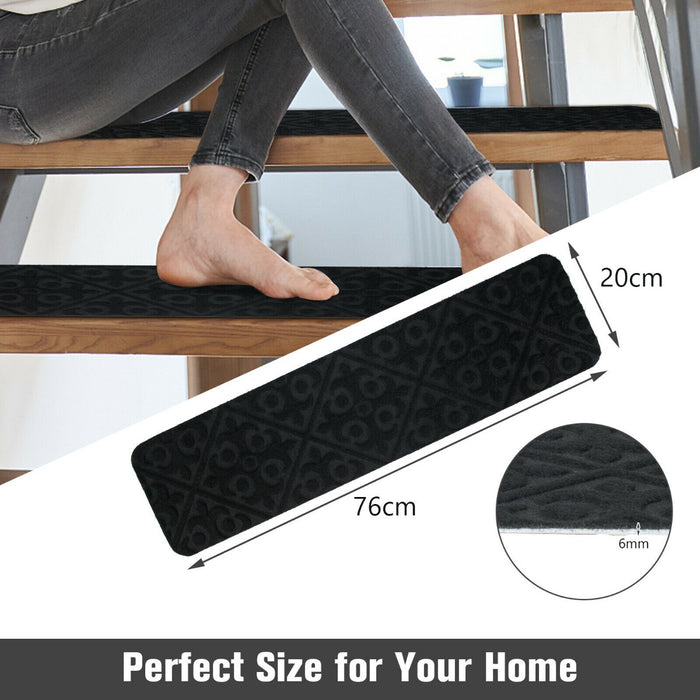 Non-Slip Stair Mats - Reusable Adhesive and Black Design - Perfect for Safety of Kids, Elderly or Pets