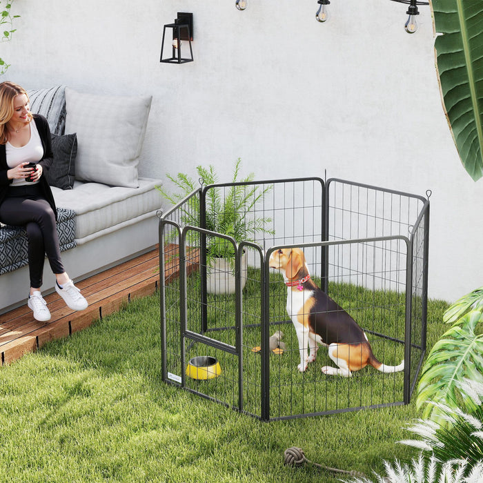 PawHut 6 Panels Heavy Duty Dog Playpen with Secure Door, for Indoor Outdoor, for Garden, Camping, 80cm High