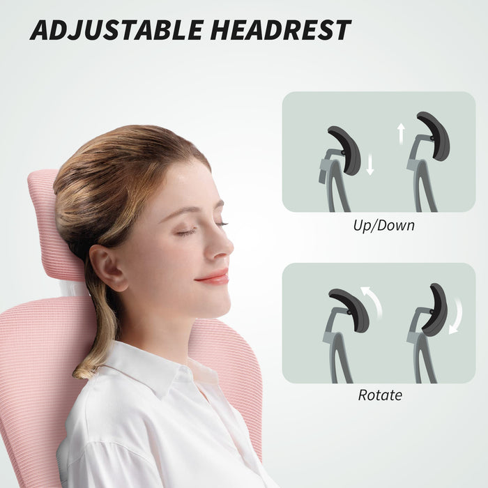 Vinsetto Multi-Adjustable Office Chair, with Lumbar Support, Headrest and Mesh Back - Pink