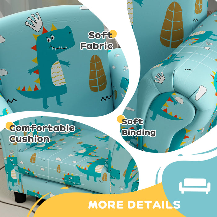 Kids Sofa Set with Dinosaur Theme - Sturdy Wooden Frame, 2-Piece Furniture for Toddlers - Perfect for Ages 1.5-3 Years, Vibrant Blue Color