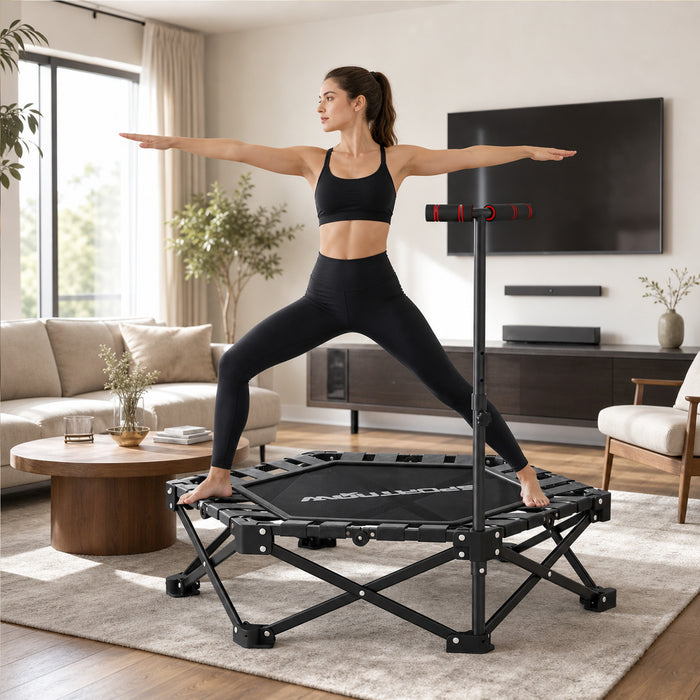 SPORTNOW 42" Foldable Mini Trampoline, One-Step Fold & Open, Rebounder Trampoline with 3-Level Adjustable Handle for Adults