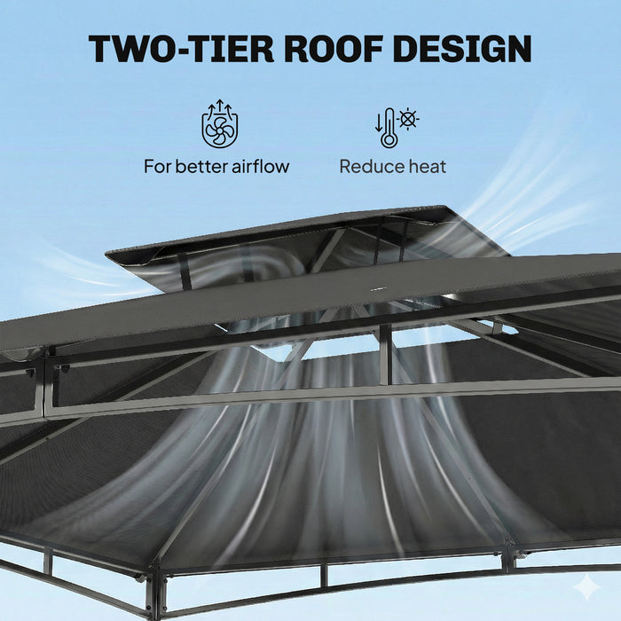 Outsunny 3 x 3 m Gazebo, Garden Gazebo with 2-Tier Roof, Metal Frame, Dark Grey