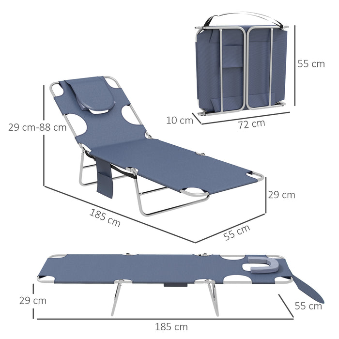 Foldable Sun Lounger Set with Reading Hole and Adjustable Backrest - Portable Reclining Chair with Side Pocket and Headrest, Grey - Ideal for Poolside Relaxation and Comfort Reading