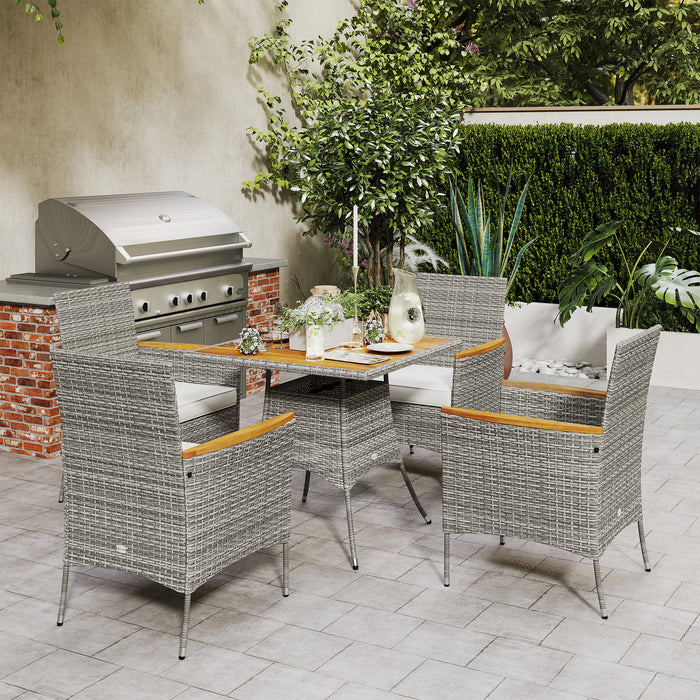 Outsunny Five-Piece Rattan Set, with Wood-Top Table - Teak