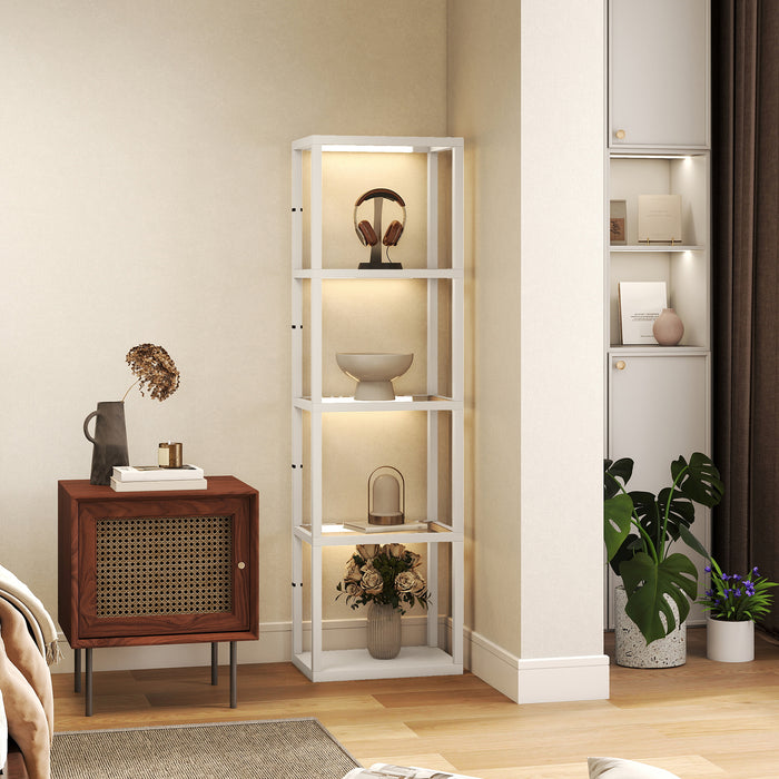 HOMCOM LED Floor Lamp with Glass Shelves, 4 Layers Dimmable Tall Standing Lamp, Modern Column Shelf Floor Light for Living Room, Bedroom, Office, Oak