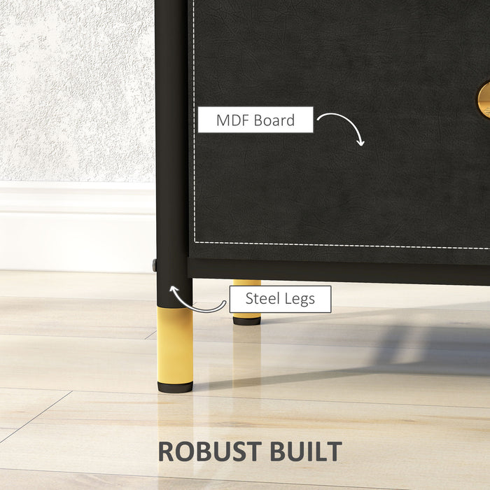 HOMCOM Bedside Table, PU Leather Side Table with 2 Drawers, Bedside Cabinet with Steel Legs for Bedroom, Living Room, Black