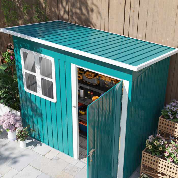 Outsunny 7 x 4ft Storage Shed Galvanised Steel Garden Shed, Metal Shed with Foundation Kit, Window, Lockable Wide Door and Air Vents for Outdoor Patio, Green