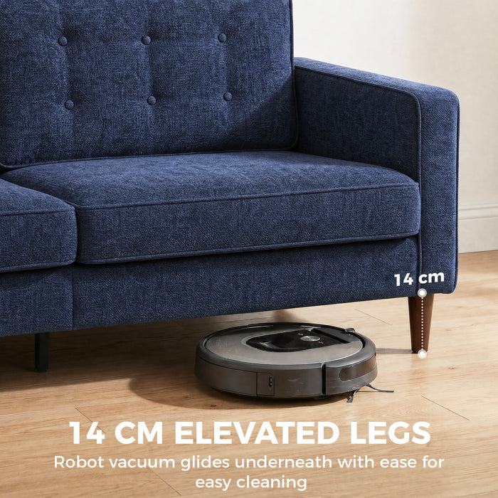 HOMCOM 3 Seater Sofa Button Tufted Upholstered Velvet Couch with Wood Legs for Living Room, Dark Blue